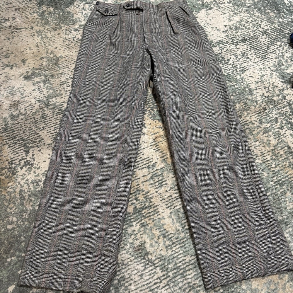 90s Austin Reed Wool Pants Glenn Check Adjustable Waist USA  29.5x29.5 Pleated